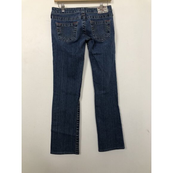 True Religion World Tour  Jonny Women 26x28 Blue Denim Jeans Colored Stitch - Picture 3 of 9